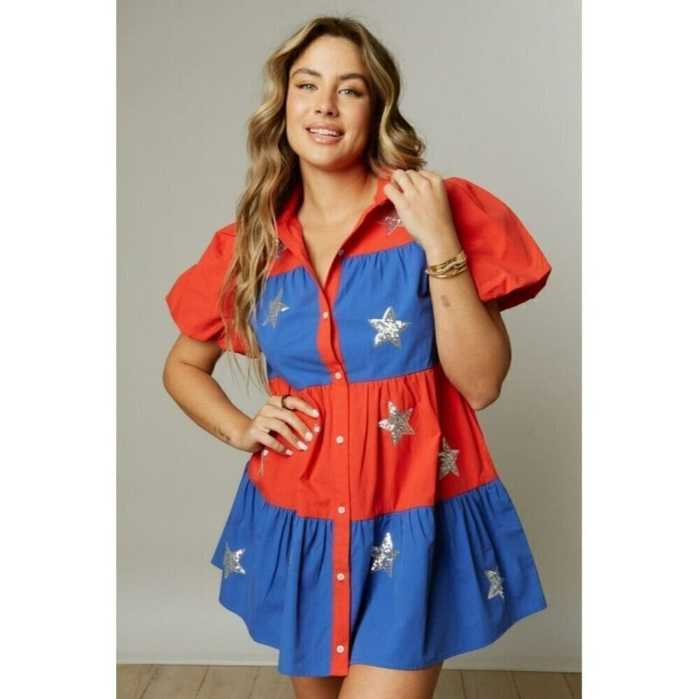 Star Spangled Sparkle Poplin Tiered Dress - Picture 6 of 8